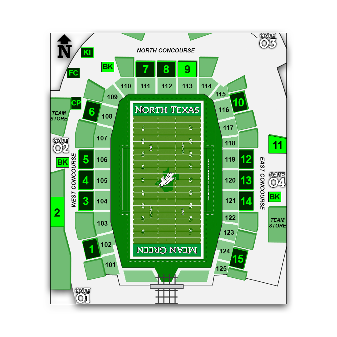 Apogee Stadium concessions map - craft beer kiosks
